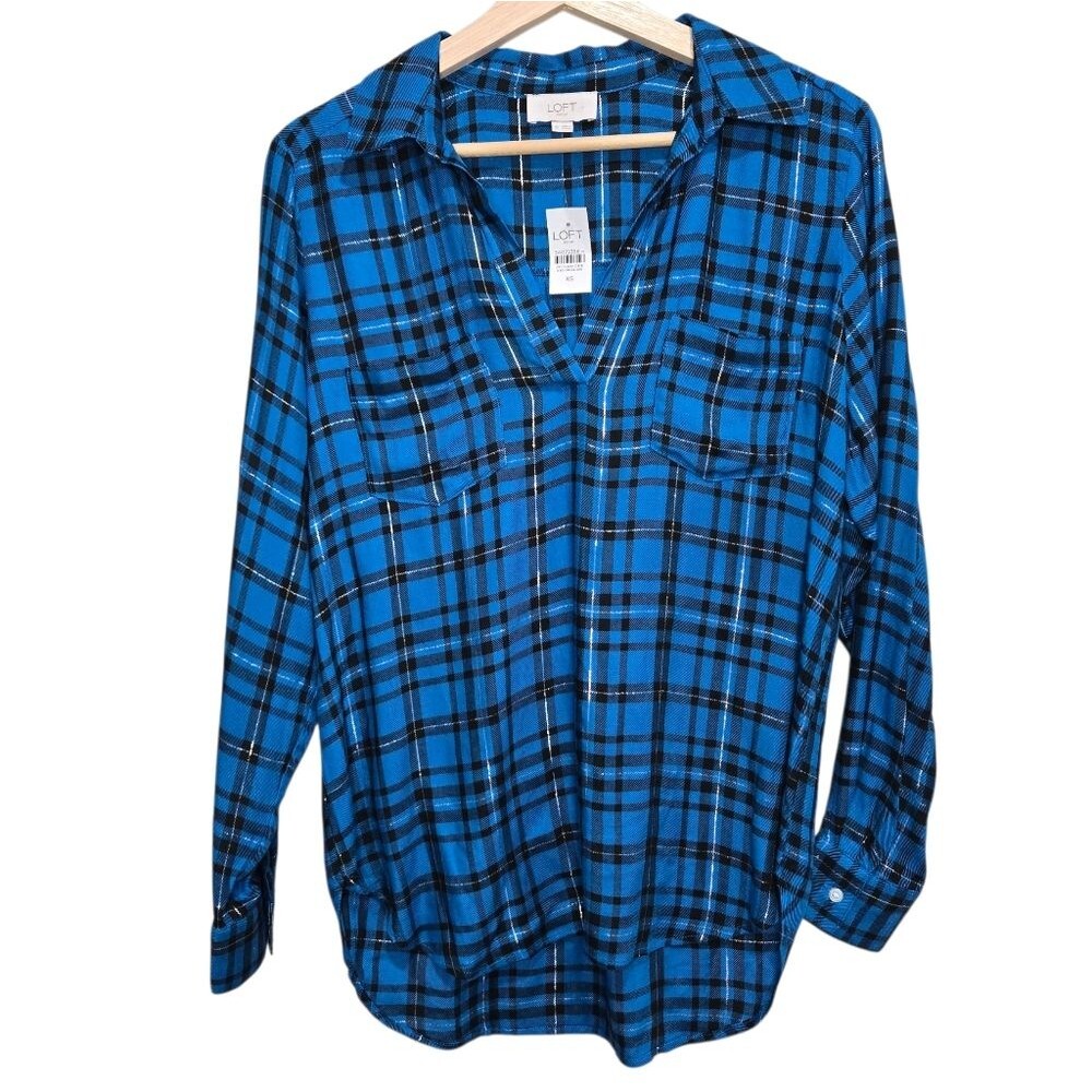 Loft Outlet Blue Plaid Long Sleeve Shirt